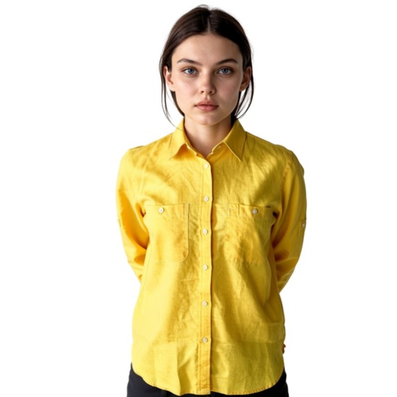 Lauren Ralph Lauren Tops - NWOT Lauren Yellow Linen Button Down Pocket Shirt